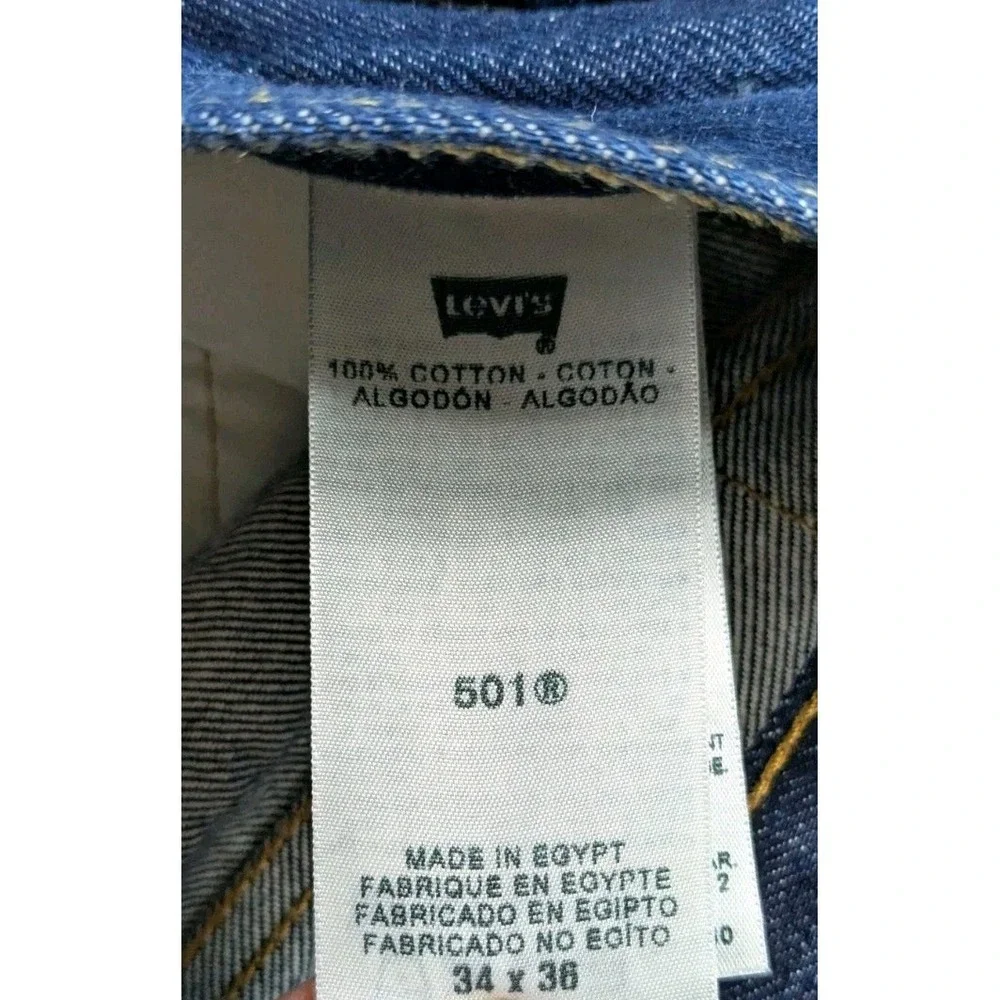 Levis 501 Jeans Men 33x34 Blue Button Fly Straight Dark Wash Raw Denim READ